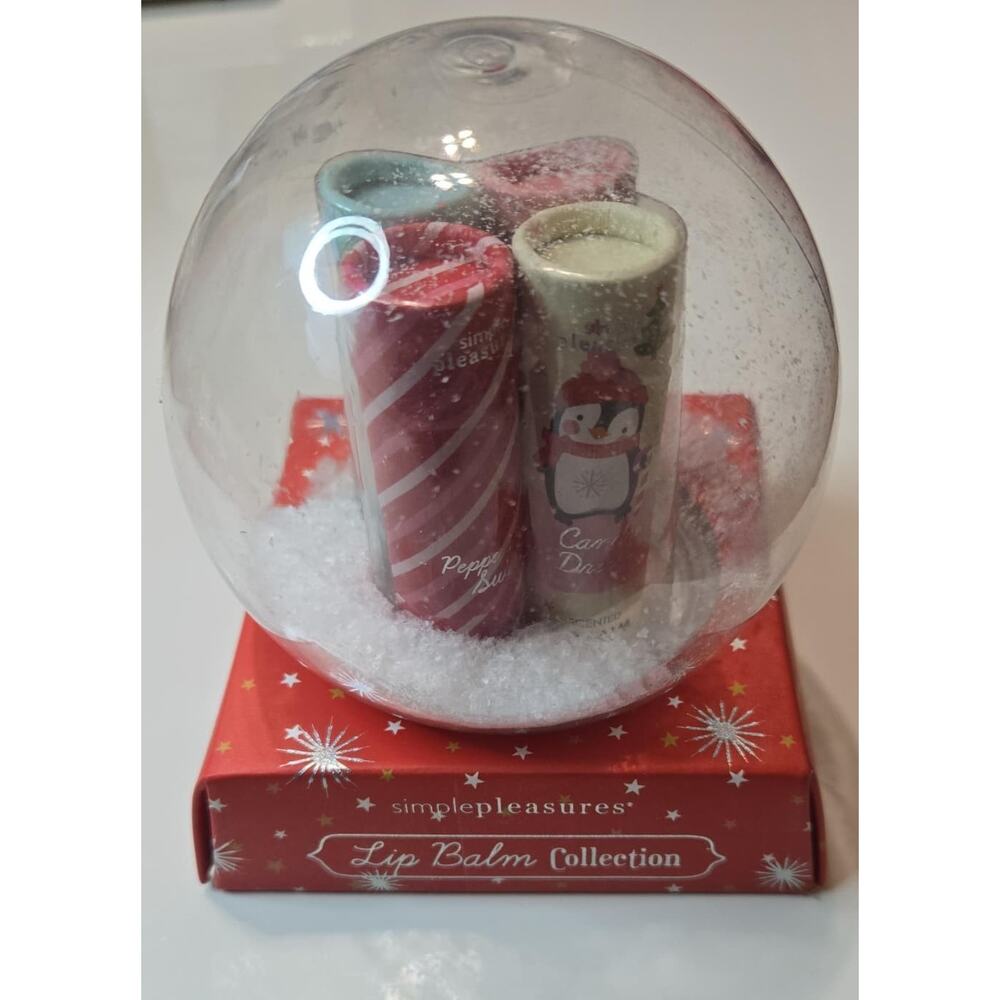 Lip Balm Set 4pc Peppermint Candy Cane Holiday Snow Globe Simplepleasure